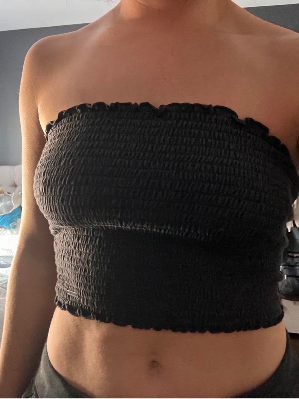 Black Smocked Tube Top